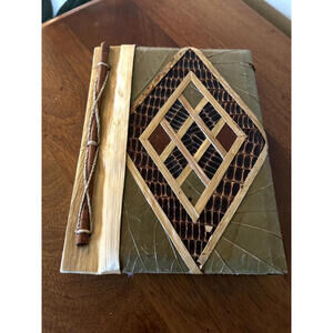 Handmade Photo Album with Wood, Bamboo and Pressed Leaf Geometric Accents 9"x7"